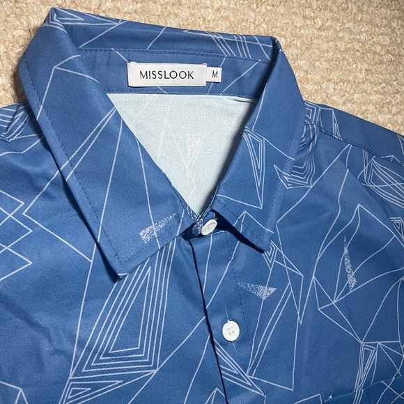 Men’s Medium Misslook Blue patterned short-sleeve button-down shirt - Picture 4 of 4